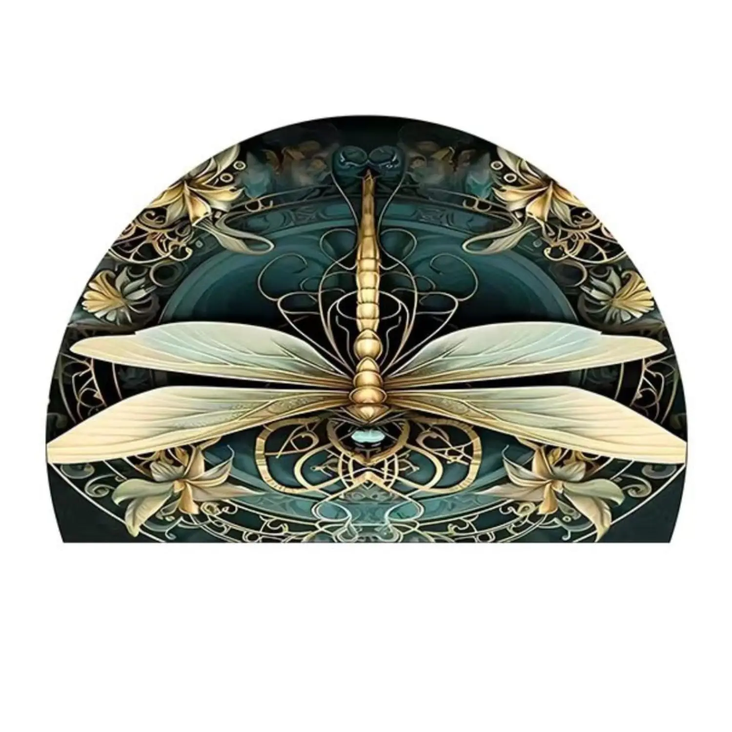 Retro Dragonfly  Sunflower Pattern Semicircular Floor Mat Foyer Entryway Dust Removal Mat Indoor Outdoor Mud Scraper Washable Non Slip Durable Entrance Mat