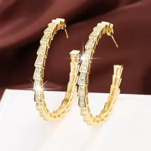 Golden Crystal Hoop Earrings for Women, Large Square CZ Hoops, Luxury Sparkly Statement Earrings, Trendy Party Wedding Fashion Jewelry Gift for Her