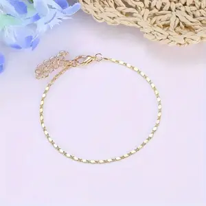 Vintage Flat Chain Spliced Sequin Anklet, Geometric Sequin Anklet, Minimalist Style Versatile Summer Ankle Chain for Women, Elegant Ladies' Anklet - Fashionable and Versatile Summer Accessory, Suitable for Casual Outings, Beachwear, and Everyday