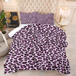 2/3 Pcs Pink-Purple Ink Leopard Print Bedding Comforter Set, Comforter & 1/2 Pillowcases (no filler), All-Season, Pink-Purple Ink Leopard Print, Fits Bedroom/Dorm/Rental Decor, Ideal for Chinese Sweet-Cool Style Fans/Roommates/Birthday Gifters