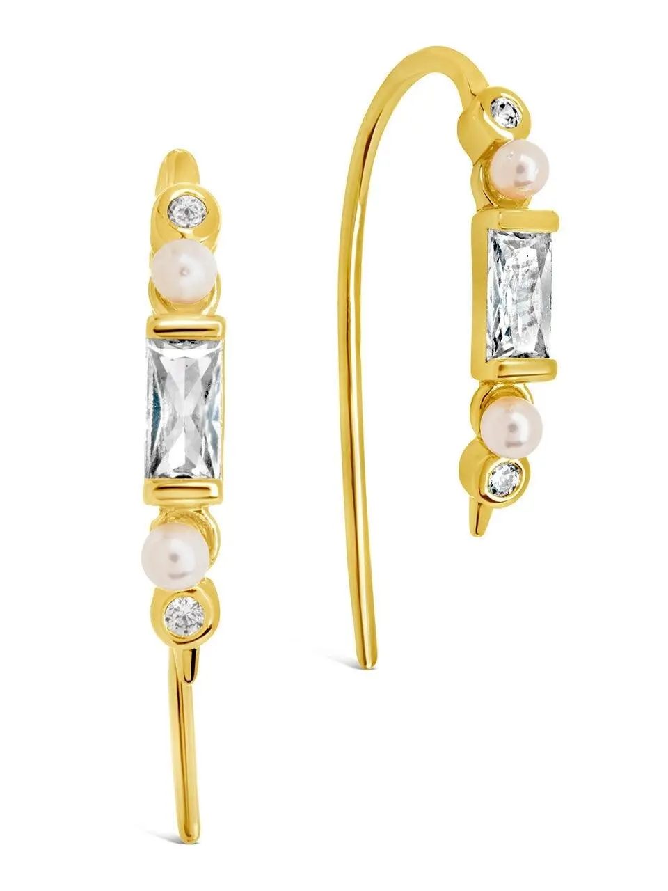 Nadia CZ & Pearl Threader Earrings Nadia CZ & Pearl Threader Earrings