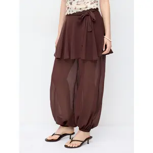 Cider Chiffon Low Rise Ruffled Knotted Bloomer Trousers