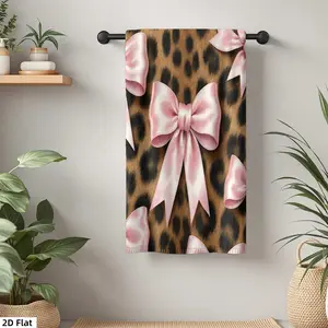 1Pc Fashionable Pink Bows on Leopard print Background Bathroom Hand Towel Bath Towel, Multiple Size Microfiber Towel, Ultra-Soft Quick Dry and Absorbent Polyester Large Bath Towel, Unique Home Decorative Kitchen Towe