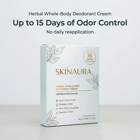 SkinAura Long-Lasting Full Body Deodorant Cream, Herbal Odor Control, 24 Sachets All Body Deodorant