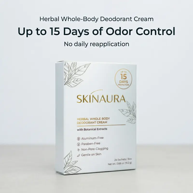 SkinAura Long-Lasting Full Body Deodorant Cream, Herbal Odor Control, 24 Sachets All Body Deodorant