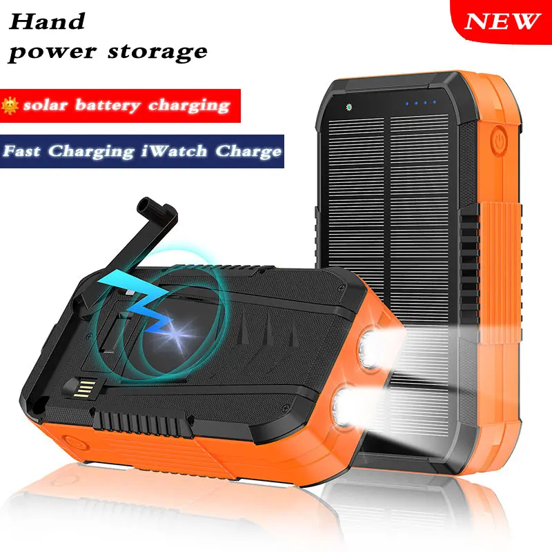 65800mAh ultra large capacity charger portable fast charging mobile power cord, intelligent charging mode battery pack suitable for iPhone, Samsung Android series, camping compass charging, hand cranked sun light can be recharged at any time