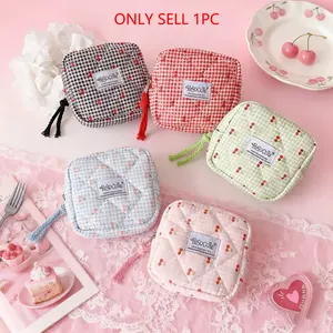 Sweet Girl Cartoon Cherry Square Makeup Bag, Makeup Organizer Pouch, Cosmetic Pouch, Cosmetics Bag, Cute Student Sanitary Towel Storage Bag, Portable Menstrual Bag, School Essentials, Gifts For Women