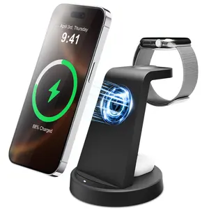 Wireless Charger 3-in-1 Charging Stand for Fast Simultaneous Electronic Mobile Wireless Charging station of iPhone, AirPods, and iWatch Series, Suitable for Home and Office UseWireless Charging station Smartphone Cellphone