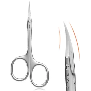 THRAU Right/Left-Handed Scissors – Surgical Grade Stainless Steel with Sharp Curved Tip for Cuticles, Nails, Eyebrows, Eyelashes, Nose Hair & Beard – Ideal for Manicure & Precise Grooming