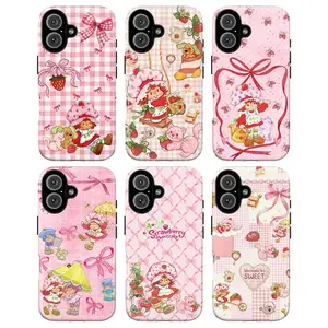 Strawberry Sweetheart Playful Phone Case, Retro 90s Pink Phone Case, Compatible with iPhone 17/16/15/14/13/12/11 Pro Max/Plus and Samsung Galaxy S23FE/22/23/24/25. Cute Pastoral Cartoon Hard Case, Y2K Soft Girl Style, a perfect girly gift for her. tiktoks