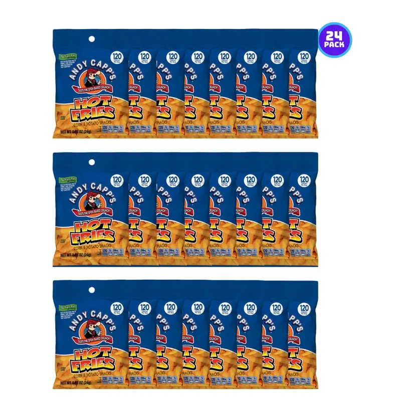 Andy Capp's Hot Fries 0.85oz 24 Pack Crispy Potato Snack Packets American Snacks for On-the-Go Snacking