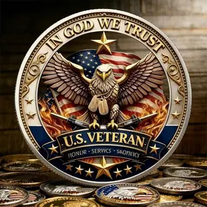 U.S. Veteran Coin-Liberty Bell&Boots Honor Service Sacrifice Gift for Him Her Custom America Merchandise 250 Collectible 250th Anniversary USA Independence Commemorative Coin 1776–2026 Independence Day