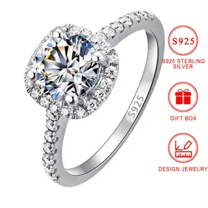Elegant 925 Sterling Silver Engagement Ring with Synthetic Round Cubic Zirconia, Four-Prong Setting, No Plating - Perfect for Daily Wear and Gift-Giving, Includes Gift Box