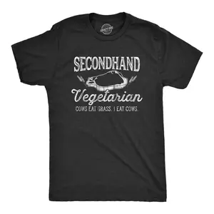 Mens Secondhand Vegetarian Cows Eat Grass I Eat Cows T Shirt Funny Plant-Based Tee Mens Funny T Shirts Cool Vintage Fashion T-Shirt Gift Classic Menswear Funny Food Short Sleeve Novelty Tees for Guys Black