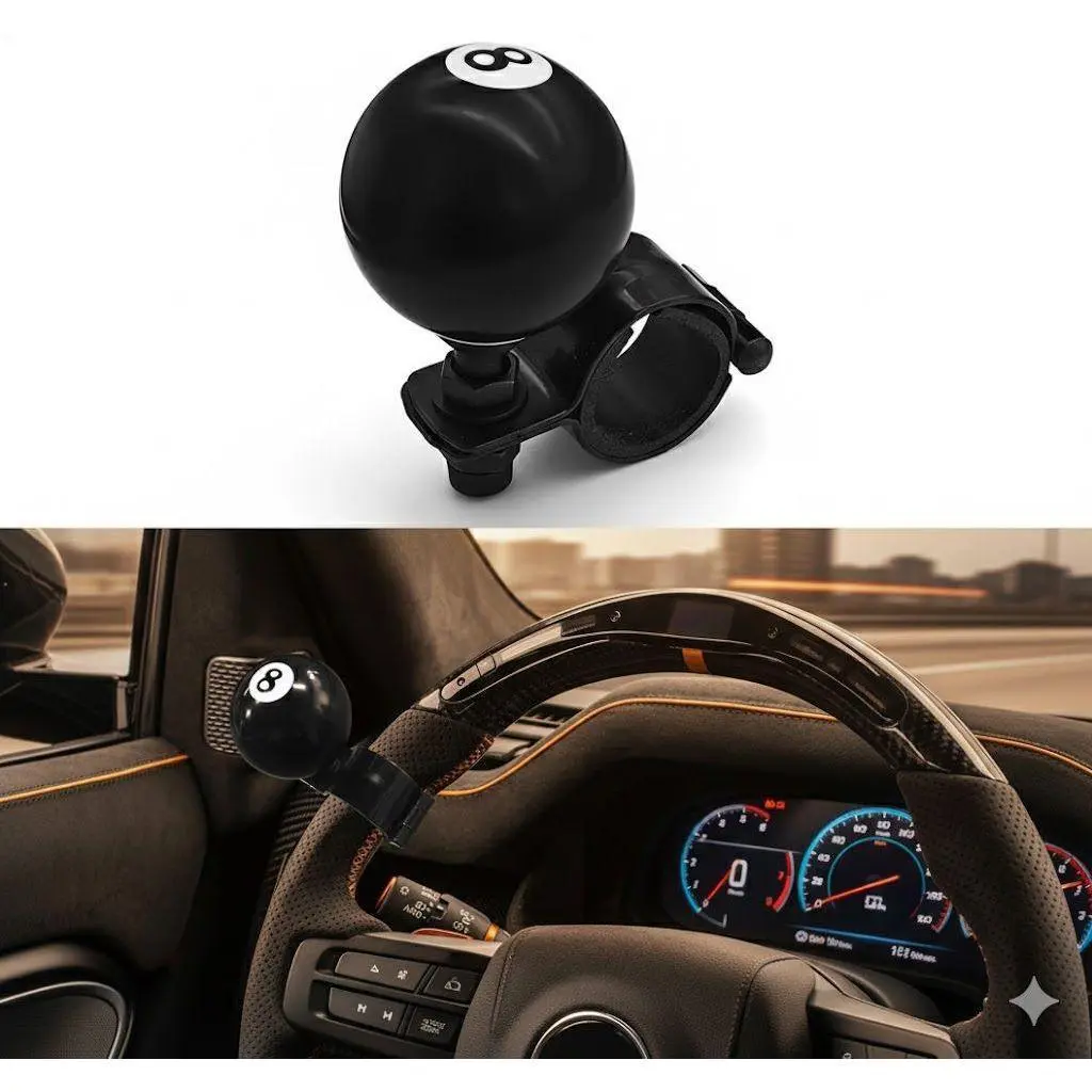 8 Ball Steering Wheel Spinner Knob Heavy Duty Car Steering Wheel Handle Universal 360 Degree Rotation Quick Turn Assist Driving Support Easy Control Grip Safe Stable Car Interior Accessory 1PCS High Performance Driving Aid