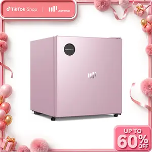 Upstreman mini fridges 1.5 Cu.Ft Sleek Stainless Steel Mini Fridge Energy Star Certified Adjustable Temperature Thermostat Reversible Door Compact pink Refrigerator for Office Bedroom or Dorm CR16 College Outdoor Portable Desktop beverage cooler skincare