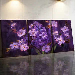 3 Counts Wooden Framed Canvas Painting, Elegant Purple Flower Blossom Images, Exquisite Poster, Perfect Gift, Decor For Living Room, Bedthroom, Modern Art, Fashion Family Poster, Wall Art Decoration