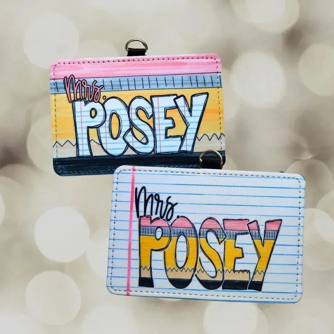 Mommie Peas Creations Faux Leather ID Badge Pouch Holder - Durable, Lightweight, Transparent, Custom Notebook Paper Lanyard, Personalized ID-Compatible Office Supply for Teachers, Customized Gifts for Teacher Appreciation Week