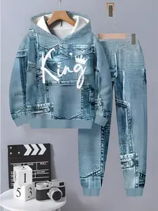 Boys' Fun Printed Hoodie and Sweatpants Set, Comfortable Casual Wear, Soft and Cozy Sweatshirts, 3D Fashion Kids, Long Sleeve Top + Pants, Vibrant Prints, Soft Material, Long Sleeve Design, Sweatpants Style