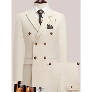 Latest Men's Solid Color Suit Two-Piece Suit Peaked Lapel Double-Breasted Four Seasons Men's Business Suit Formal Business Casual Wedding Dress