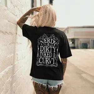NERDY DIRTY INKED & CURVY PRINTED WOMEN'S T-SHIRT, Ladies Summer Outfit, Gift For Women, Mothers Day Gift, Gift For Girl Friend, Full Size, Full Color