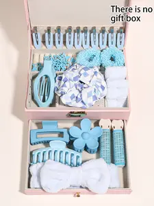 33pcs fashion blue hair accessories set, matte hollow square hair clip, flat curved curved hair clip, bangs side hair clip five-pointed star hair clip, ponytail hair ring and bath hair band wrist band suitable for women's daily life