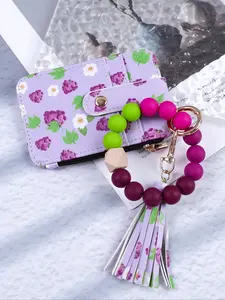 Fresh Fruit Style Beaded Wrist Keychain, Soft Keychain, Colorful Beads with Print Design, Large Capacity Card Holder, Perfect Gift for Friends