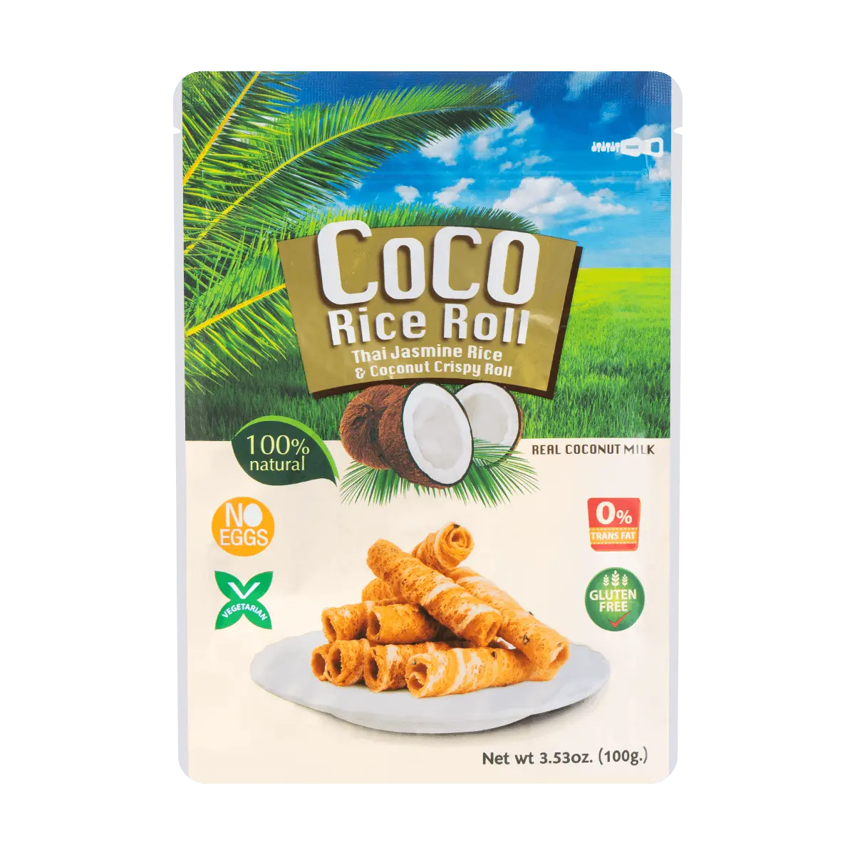 COCO Crispy Coconut Rolls Original Flavor 100g - Authentic Thai Snack, Crunchy & Sweet