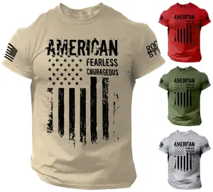 American T Shirt Fearless Courageous Distressed Flag Military Style Shirt Casual Crewneck