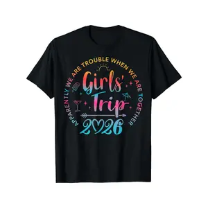 Tie-Dye Girls Trip 2026 T-Shirt - Trouble When We Are Together Print Multicolor Party Tee for BFF Vacations Sleepovers & Group Outfits - Machine Washable Casual Round Neck Top