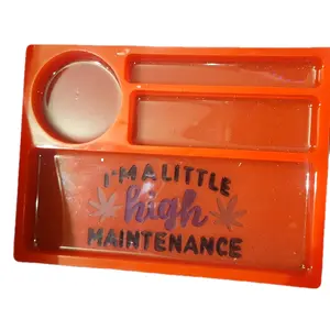 Custom Resin Art Tray - Orange Design with 'I'm a Little High Maintenance' Text - Plates SEO Keywords Included