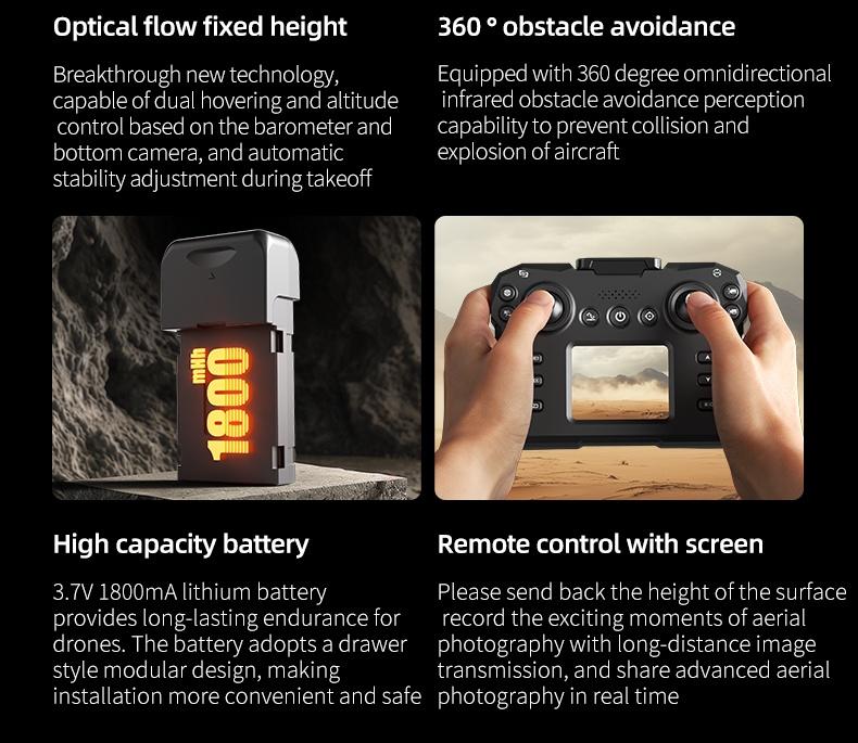 KY102 Drone with Screen Controller & SD Card, HD Camera, Brushless Motor, Optical Flow Positioning, Active Obstacle Avoidance, Dual Battery Kit, One-Key Takeoff/Landing, Beginner FPV Quadcopter