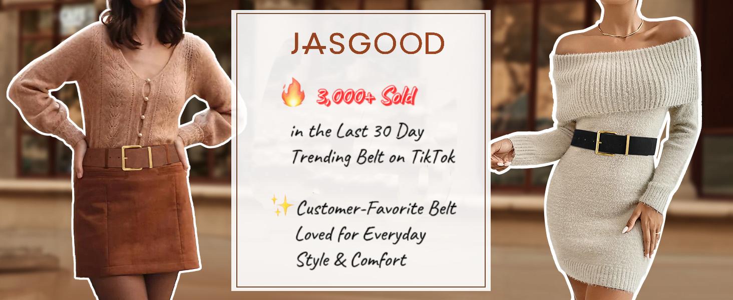 JASGOOD Women Wide Chunky Belt for Dresses Fashion Thick Suede Belt with Gold Buckle JASGOOD Women Wide Chunky Belt for Dresses Fashion Thick Suede Belt with Gold Buckle