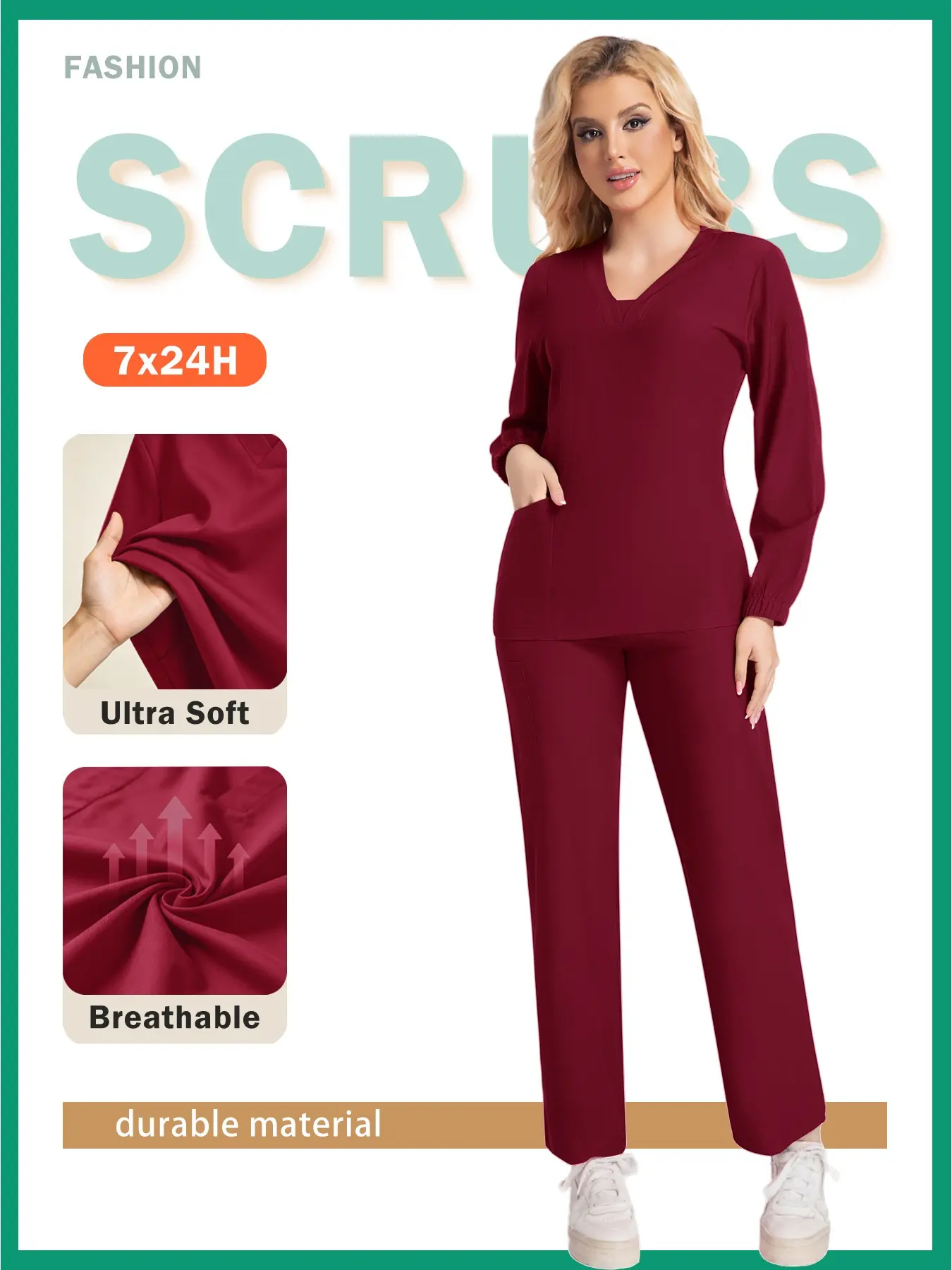 Unisex Medical Uniform Set, Includes Top and Long Pants, Durable Polyester Material, Breathable, Suitable for Surgery and Emergency Use, Loose-Fitting Design