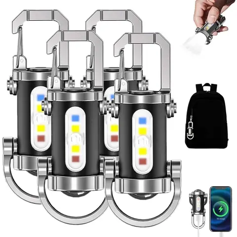 GJANSH Portable Rechargeable Bright Keychain Flashlight Phone Charger, Mini Keychain Flashlight, 7 Modes, 1200 Lumens EDC Waterproof Keychains Flashlight (4PCS),