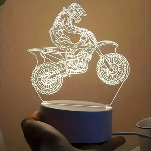 Acrylic Night Light with Off-Road Motorcycle Silhouette, Warm Soft Light, Stable Base, Desk Decoration, Perfect for Moto Enthusiasts