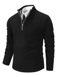 Quarter zip sweater men's pullover sweater knitted long sleeved sweater men's with thin fleece casual wear long sleeve men textured  jumper Men's Geometric Print Zipper Cardigan Slim Fit Classic Men's Cardigan