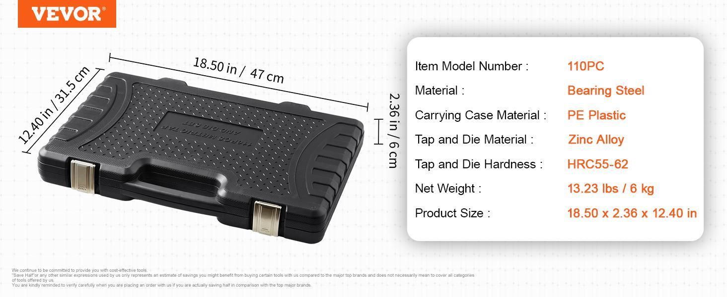 VEVOR Tap and Die Set, TikTokShopBlackFriday, 110-Piece Include Metric Size M2 to M18, Bearing Steel Taps and Dies, Essential Threading Tool for Cutting External Internal Threads, with Complete Accessories and Storage Case VEVOR Tap and Die Set, TikTokShopBlackFriday, 110-Piece Include Metric Size M2 to M18, Bearing Steel Taps and Dies, Essential Threading Tool for Cutting External Internal Threads, with Complete Accessories and Storage Case