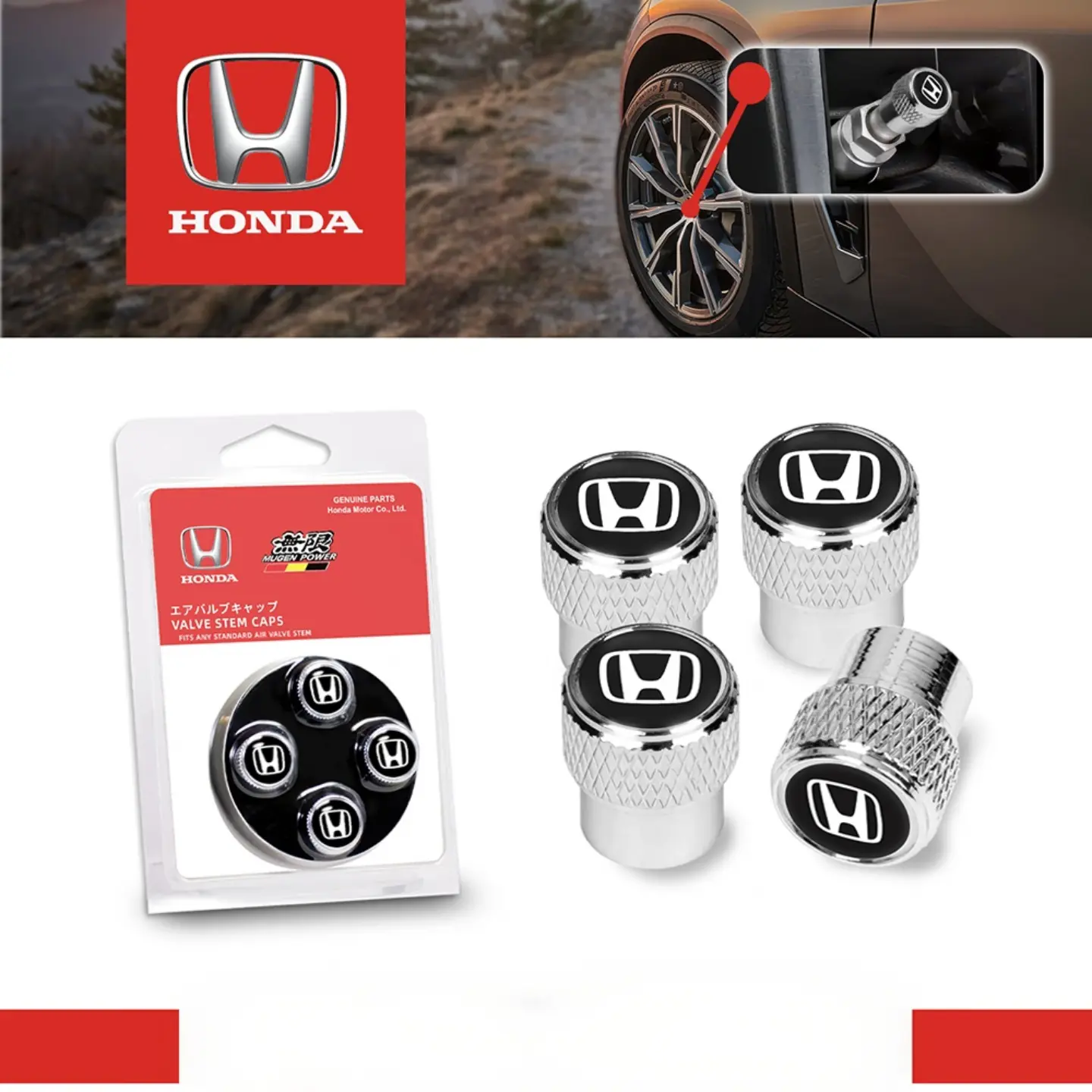 Premium Anodized Aluminum Round Twist-On Tire Valve Stem Caps - Anti-Rust, Corrosion-Resistance, Easy-to-Install Replacement Caps - Universal Fit for Honda Cars/Bikes - 1 Pack (Set of 4)