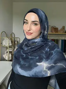 Women's Marble Print Watercolor Scarf/hijab, Bohemian Style, Perfect for Daily Wear with Abaya, Stylish Accessory for Everyday Use