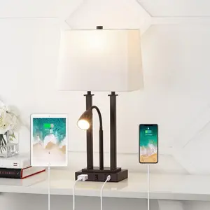 JONATHAN Y Blaire Modern Farmhouse Metal LED Table Lamp with USB Charging port , for bedroom, living room, foyer, hallways, dining room, dorms