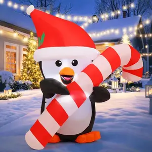 GOOSH 5.2 FT Christmas Inflatables Penguins Outdoor Decorations Blow Up Yard Penguins Holding Candy Cane with Built-in LEDs for Xmas Holiday Party Indoor Garden Lawn Decor