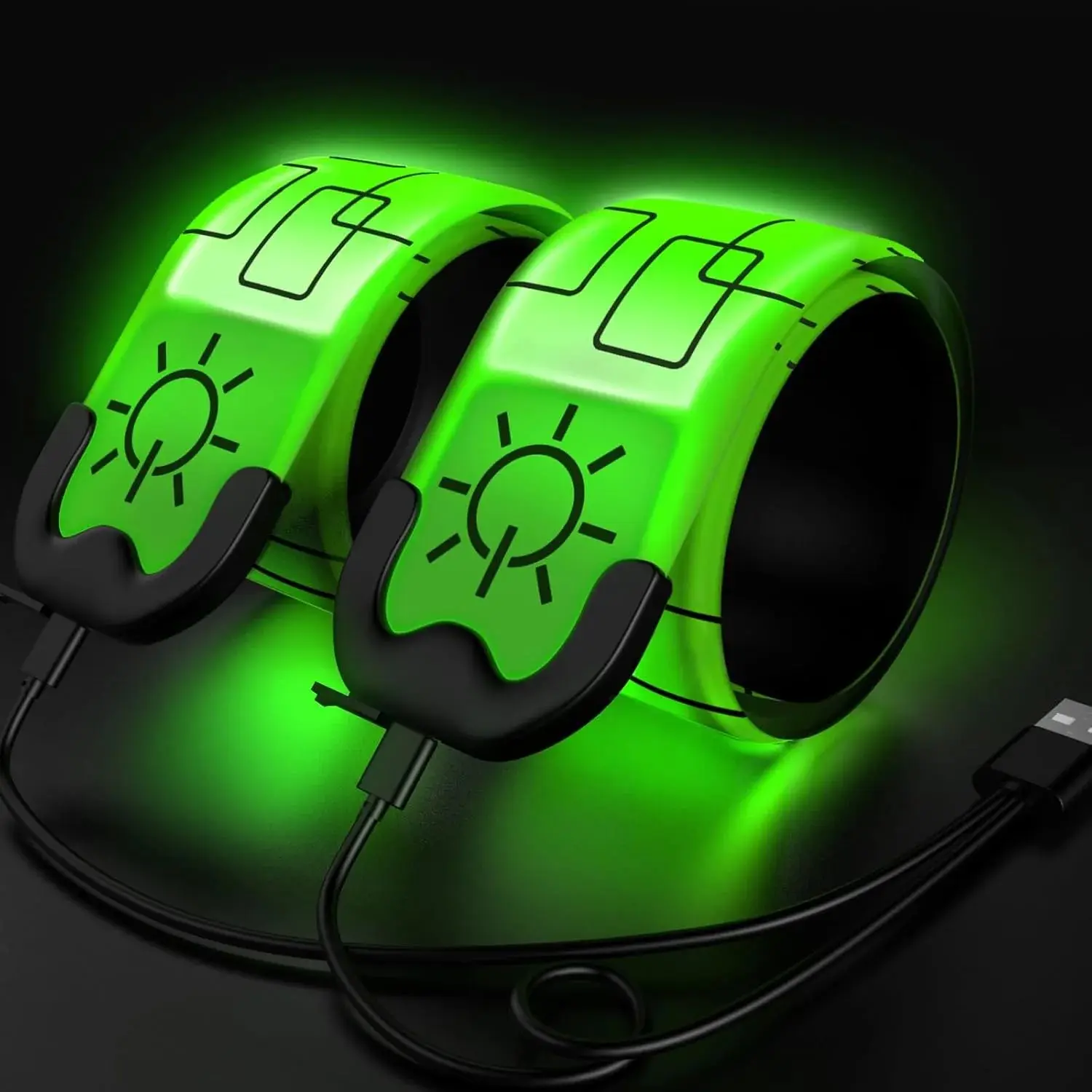 2-Pack Adjustable Luminous LED Armband, Ultra-Bright Reflective Safety Gear for Running, USB Charge Rechargeable, Waterproof, Lightweight, Comfortable Sports & Outdoor Accessory, Walkers, Biking, Bikers, Glow In The Dark