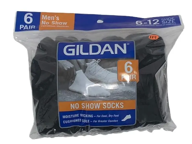 Gildan Mens NoShow Socks Size 6-12 --- 6-pack Menswear Socks
