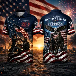 United We Stand 250 Years of Freedom Polo Shirt, Patriotic USA Eagle Independence Day Apparel