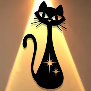 Vintage Atomic Cat Metal Wall Art, Mid-Century Modern Iron Decor with Cat & Star Design, Perfect for Living Room, Bedroom, Office, Home Decor, Artistic Decoration, Artistic Accent, Star Motifs
