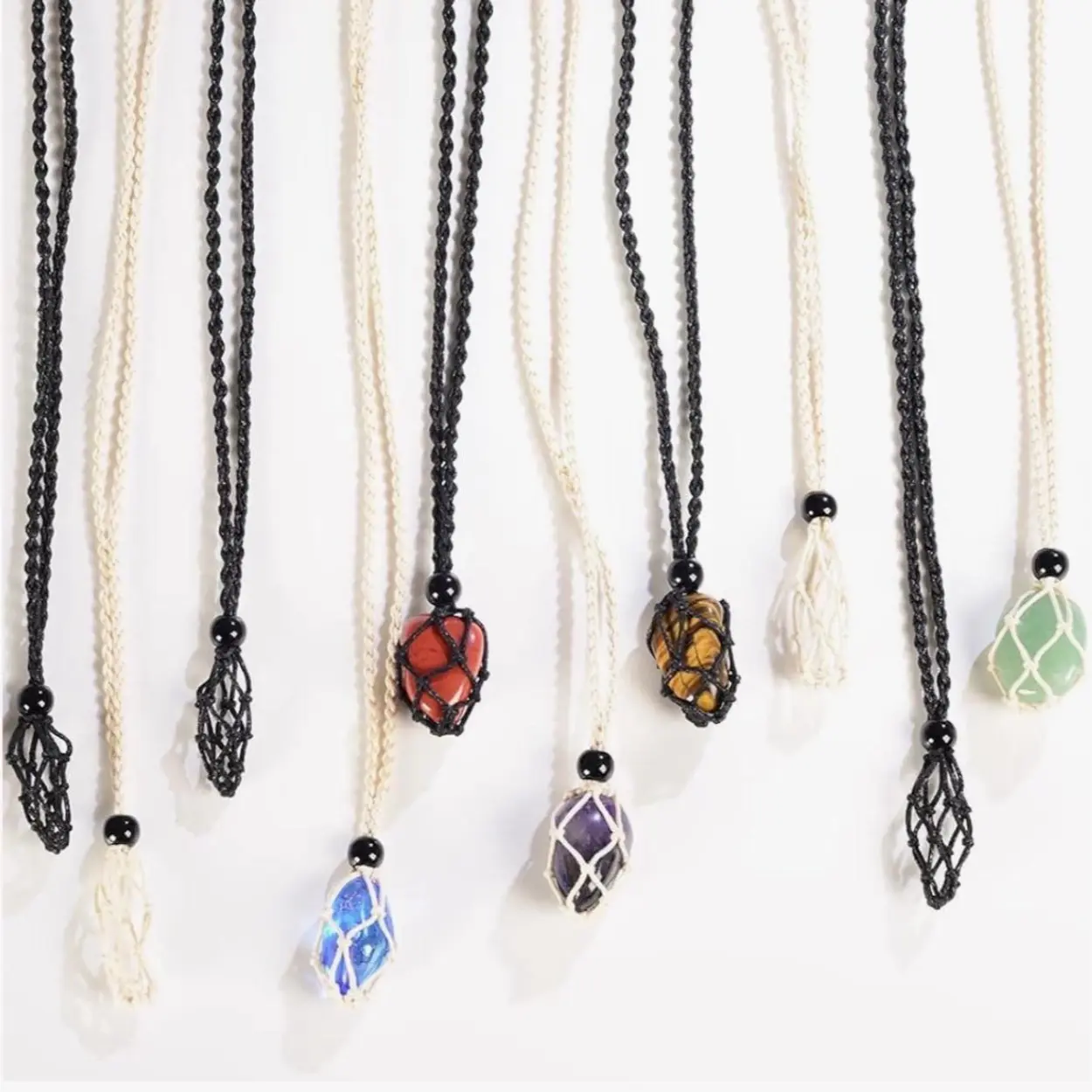 Crystal Cage Necklace Holder 1.57“ Necklace Cord Empty Stone Holder Pendant Stone Holder Replacement Hand-Woven Necklace Cord with Adjustable Length Adjustable crystal necklace Adjustable Chain Crystal Necklace Hnd Woven Cord Crystal Changing Necklace