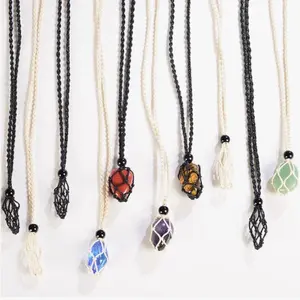 Crystal Cage Necklace Holder 1.57“ Necklace Cord Empty Stone Holder Pendant Stone Holder Replacement Hand-Woven Necklace Cord with Adjustable Length Adjustable crystal necklace Adjustable Chain Crystal Necklace Hnd Woven Cord Crystal Changing Necklace