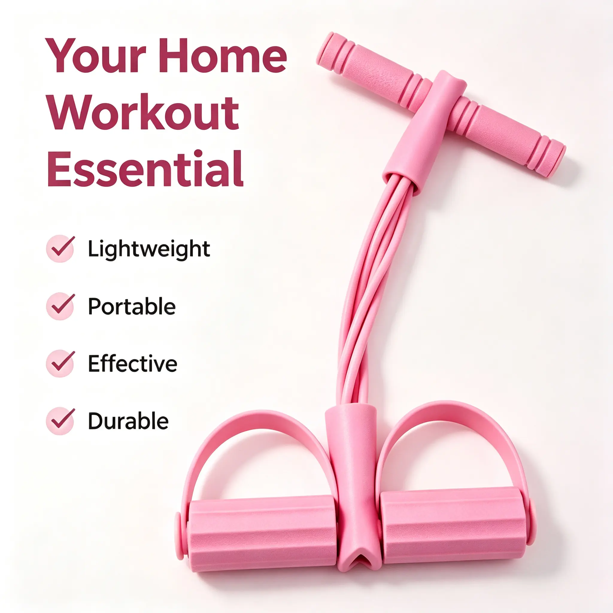 Pedal Resistance Trainer, Portable Home Gym Gear with Non-Slip Grips, Strong Stretch Tubes, Lightweight Easy Storage, Pastel Pink-Purple-Blue Shades, for Beginner Full Body Strength Training & Yoga