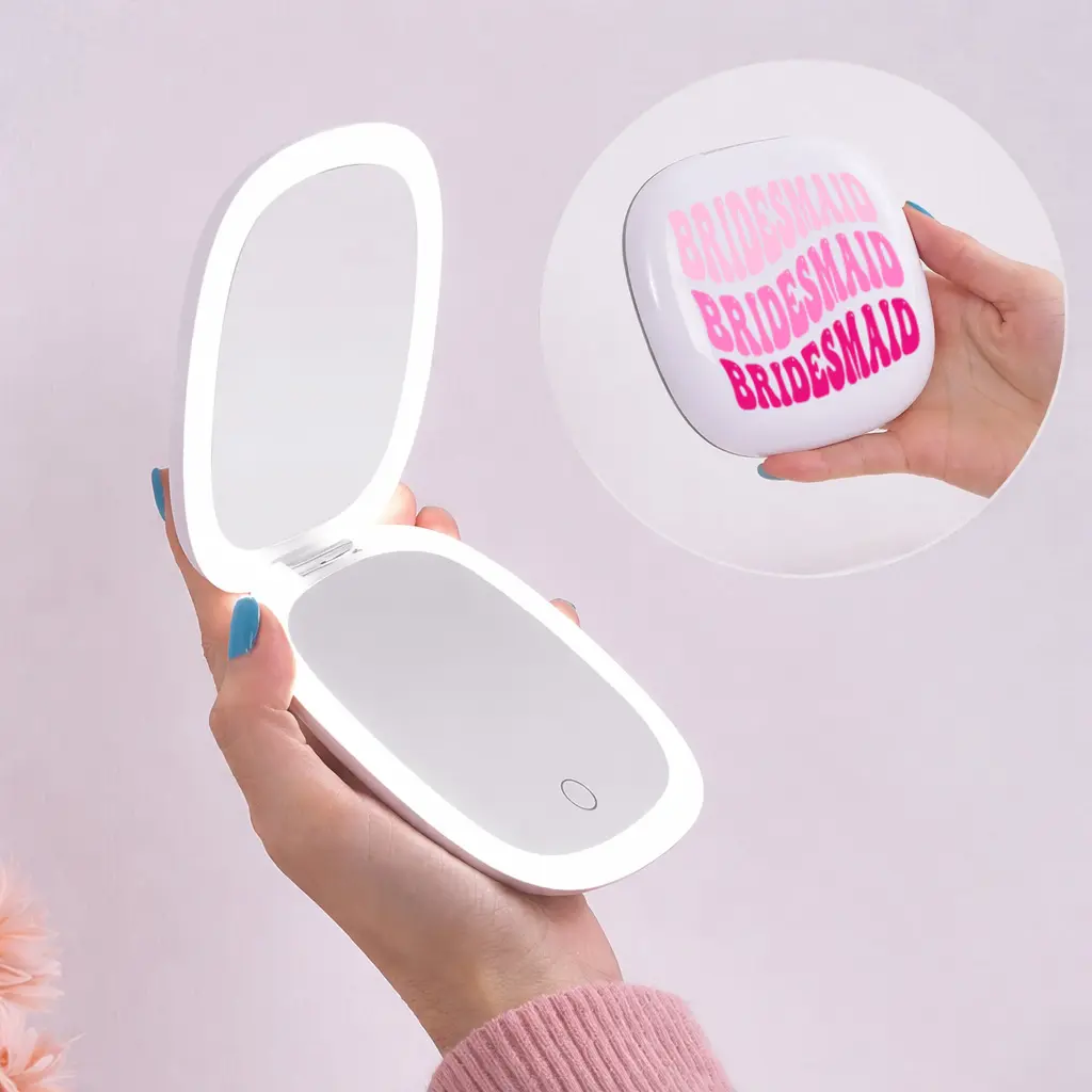 Custom Bride Compact Mirror  Personalized LED Makeup Mirror, Name Mirror, Bridal Gift, Bachelorette Gift, Wedding Day Mirror